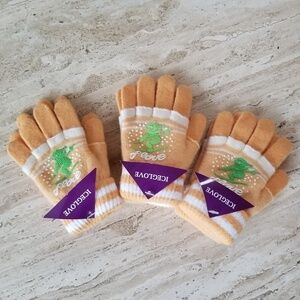 Set of 3 NEW Orange White Double Layered 2 in 1 Wool Blend Cozy Warm Gloves